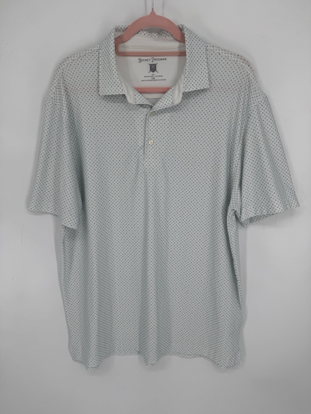 Hickey Freeman Men's Blue and White Patterned Polo Golf Shirt Size Large